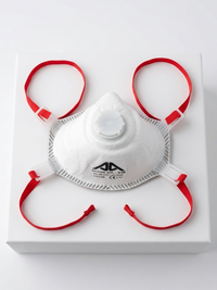 N95 mask with red straps on a white background